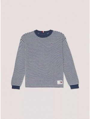 Tommy Hilfiger Kids' Stripe Waffle Knit Sweater Sweatshirts & Sweaters Cobalt Sapphire | 5691-XFRSD