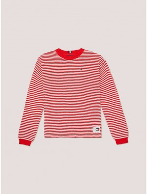 Tommy Hilfiger Kids' Stripe Waffle Knit Sweater Sweatshirts & Sweaters Blush Red | 6324-ORDLF