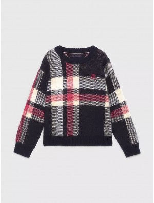 Tommy Hilfiger Kids' TH Logo Plaid Sweater Sweatshirts & Sweaters Red / White / Blue Base Check | 0593-GBMCO