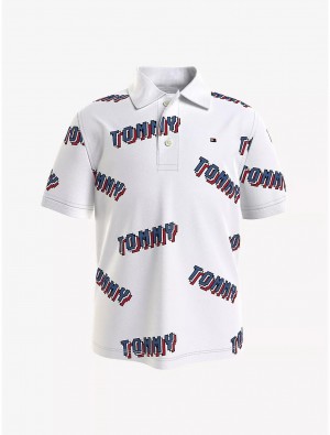 Tommy Hilfiger Kids' Tommy Arcade Logo Polo Polos Fresh White Multi | 1432-DUZCL