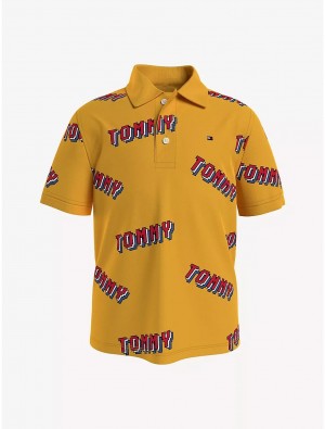 Tommy Hilfiger Kids' Tommy Arcade Logo Polo Polos Prairie Yellow Multi | 0391-PFXWU