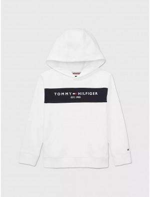 Tommy Hilfiger Kids' Tommy Logo Colorblock Hoodie Sweatshirts & Sweaters Fresh White | 8623-EQYRW