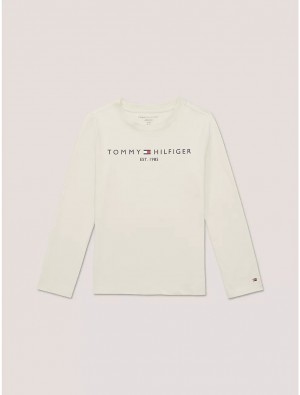 Tommy Hilfiger Kids' Tommy Logo Long-Sleeve T-Shirt T-Shirts Stony Beige | 1487-DPHOR