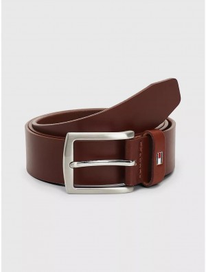 Tommy Hilfiger Leather Flag Belt Belts Dark Tan | 5279-LNYEA