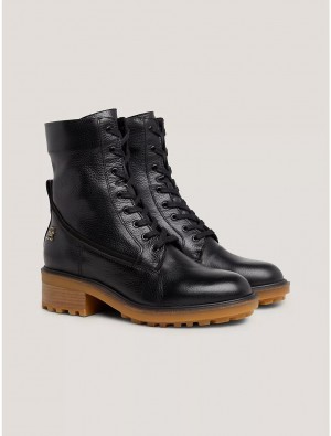 Tommy Hilfiger Leather Lace-Up Boot Shoes Black | 3482-XGEFA