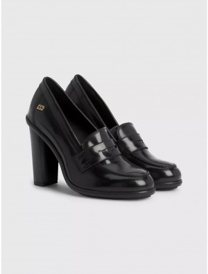 Tommy Hilfiger Leather Loafer Pump Shoes Black | 1734-DHCIV