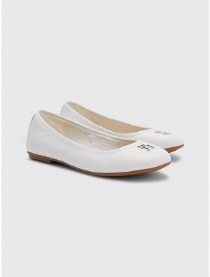 Tommy Hilfiger Leather Logo Ballet Flat Shoes White/Ecru | 8910-JVTPC