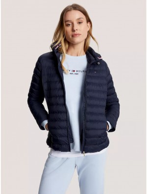 Tommy Hilfiger Lightweight Hooded Puffer Jacket Jackets Desert Sky | 3718-EFDMK