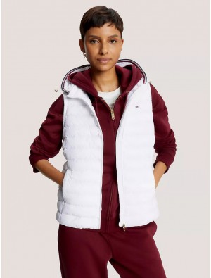 Tommy Hilfiger Lightweight Hooded Puffer Vest Jackets Optic White | 5748-OLMET