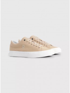 Tommy Hilfiger Linen-Cotton Sneaker Shoes Clayed Pebble | 2148-XZPBF