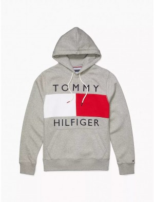 Tommy Hilfiger Logo Hoodie Tops B10 Grey Heather | 1274-ZUQLP