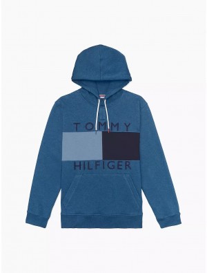 Tommy Hilfiger Logo Hoodie Tops B8362 Med Blue Htr | 7019-GTACO