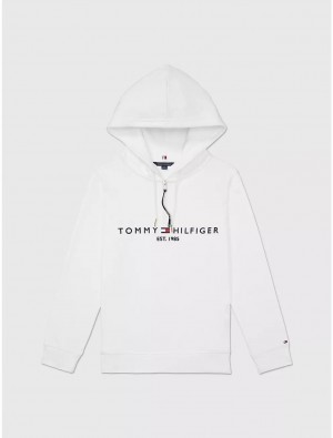 Tommy Hilfiger Logo Hoodie Tops Fresh White | 3597-RQWEO