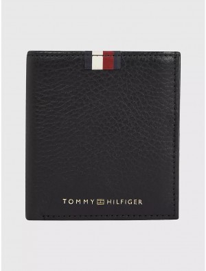 Tommy Hilfiger Logo Leather Bifold Wallet Wallets Black | 4673-WIVZO