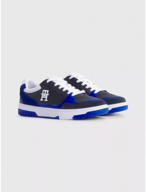 Tommy Hilfiger Logo Leather Sneaker Shoes Ultra Blue | 6957-PIFUV