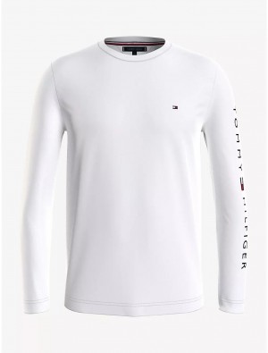 Tommy Hilfiger Logo Long-Sleeve T-Shirt T-Shirts Fresh White | 5196-IRKMF