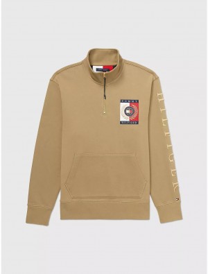 Tommy Hilfiger Logo Mockneck Sweatshirt Tops Sesame Seeds | 9762-XRMKN