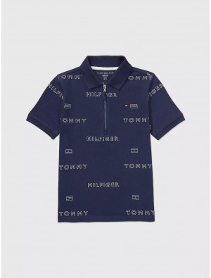 Tommy Hilfiger Logo Pique Cotton Zip Polo Tops Cobalt Sapphire | 0867-QMSUB