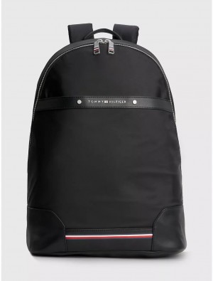 Tommy Hilfiger Logo Stripe Backpack Bags Black | 7629-AUXOW