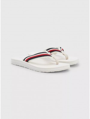 Tommy Hilfiger Logo Stripe Flip Flop Shoes Feather White | 8365-FKYOR