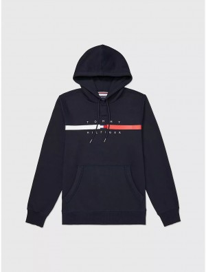 Tommy Hilfiger Logo Stripe Hoodie Tops Desert Sky | 3940-SBAZE