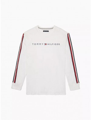 Tommy Hilfiger Logo Stripe Long-Sleeve T-Shirt Tops Bright White | 3650-TFUQM