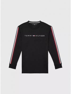 Tommy Hilfiger Logo Stripe Long-Sleeve T-Shirt Tops Dark Sable | 0736-AGTFU