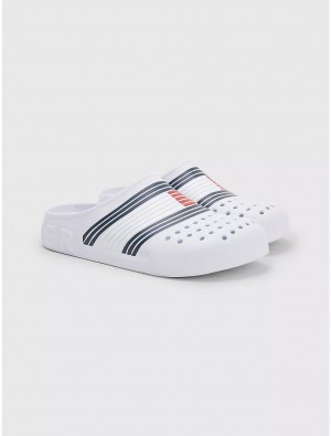 Tommy Hilfiger Logo Stripe Mule Shoes White | 9738-GSXOU