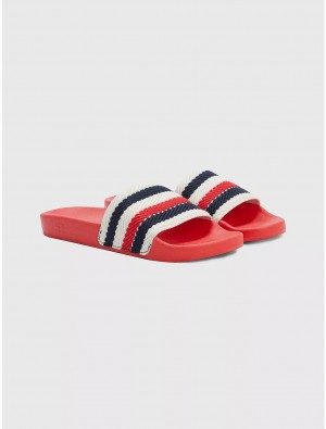 Tommy Hilfiger Logo Stripe Pool Slide Shoes Fireworks | 3741-NUDEY