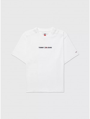Tommy Hilfiger Logo T-Shirt Tops Fresh White | 6918-ZFYUP