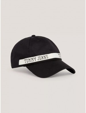 Tommy Hilfiger Logo Tape Baseball Cap Hats Black | 0419-YGMFQ