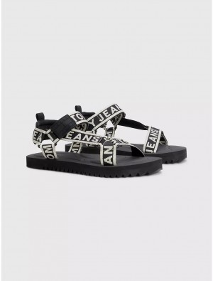 Tommy Hilfiger Logo Tape Sandal Shoes Black | 4932-BQXCF