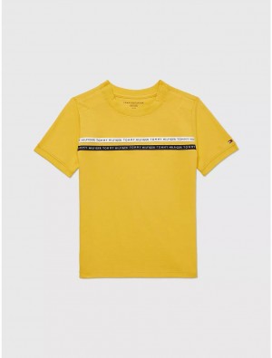 Tommy Hilfiger Logo Tape T-Shirt Tops Yielding Yellow | 9760-GXCKY