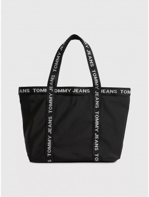 Tommy Hilfiger Logo Tape Tote Bags Black | 8052-DLUAP