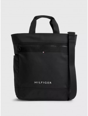 Tommy Hilfiger Logo Tote Bags Black | 3845-HLVJN