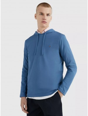 Tommy Hilfiger Long-Sleeve Hooded T-Shirt T-Shirts Blue Coast | 8549-DFEIN