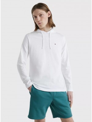 Tommy Hilfiger Long-Sleeve Hooded T-Shirt T-Shirts White | 3521-QTAFD