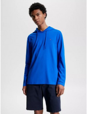 Tommy Hilfiger Long-Sleeve Hooded T-Shirt T-Shirts Ultra Blue | 6827-PBAUE