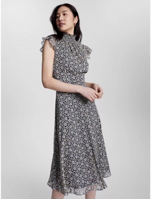 Tommy Hilfiger Mockneck Floral Midi Dress Dresses & Skirts Midnight Multi | 4693-ANGUC