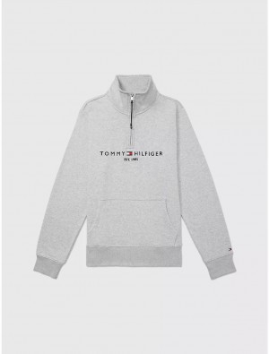 Tommy Hilfiger Mockneck Logo Sweatshirt Tops Grey Heather | 4016-FWGEA