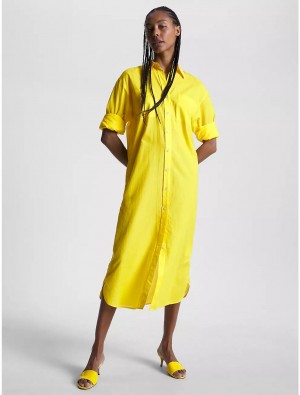 Tommy Hilfiger Oversized Voile Shirtdress Dresses & Skirts Vivid Yellow | 7056-FSPAC