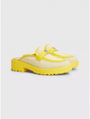 Tommy Hilfiger Piped Mule Loafer Shoes Vivid Yellow | 7921-XZTNM