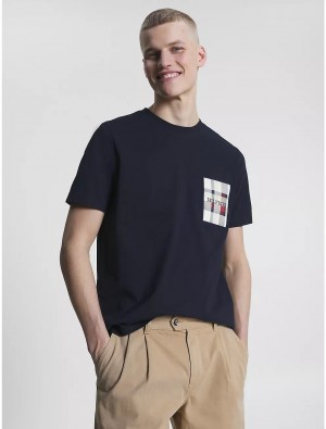 Tommy Hilfiger Plaid Monotype T-Shirt T-Shirts Desert Sky | 6894-GMACV