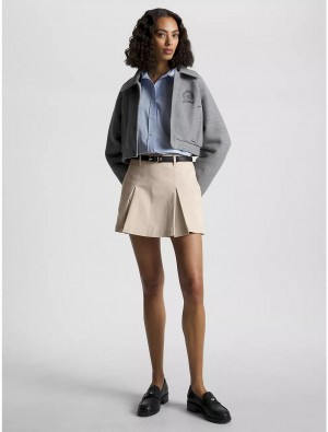 Tommy Hilfiger Pleated Chino Mini Skirt Dresses & Skirts Classic Beige | 9753-WLTFQ