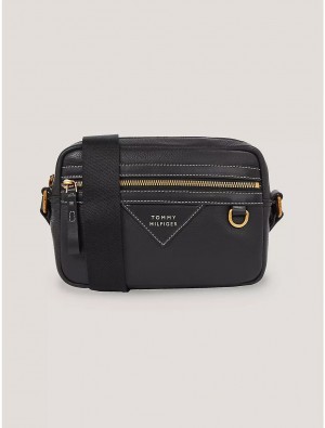 Tommy Hilfiger Premium Leather Camera Bag Bags Black | 5032-HSCWO