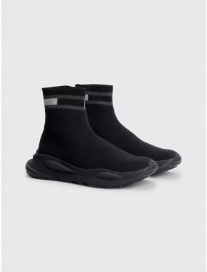 Tommy Hilfiger Pull-On High-Top Knit Sneaker Shoes Black | 1685-XTICW