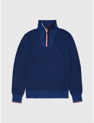 Tommy Hilfiger Quarter-Zip Solid Sweater Tops Denim Heather | 3258-TICRJ