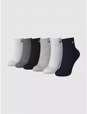 Tommy Hilfiger Quarter Top Sock 6-Pack Socks Deep Black/Multi | 8532-DYRJI