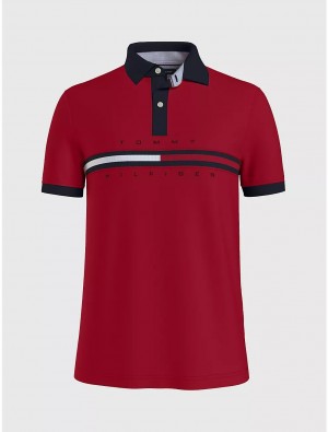 Tommy Hilfiger Regular Fit Bar Stripe Polo Polos Primary Red | 8720-WTDAZ