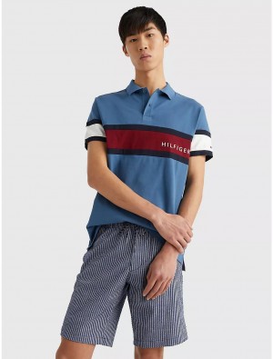 Tommy Hilfiger Regular Fit Colorblock Flag Polo Polos Blue Coast | 9384-QYDUL